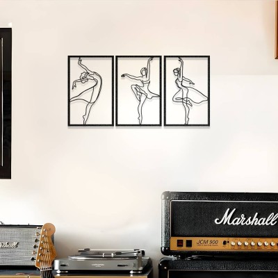 3 Parça Balerin Metal Duvar Tablosu Seti