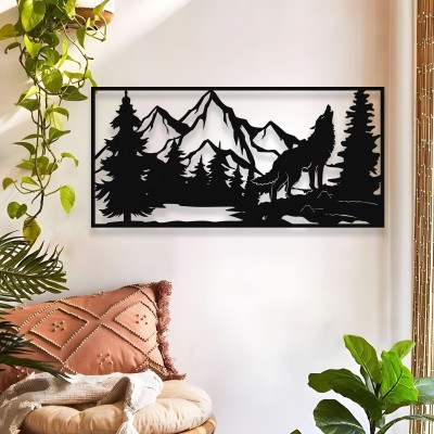 Büyük Orman ve Vahşi Kurt Duvar Oda Ev Dekoru Metal Tablo 120x60