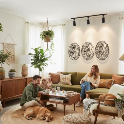 Oval Çiçek Desenli 3’lü Metal Duvar Dekoru Seti