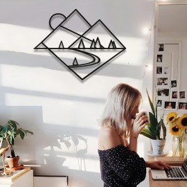 Modern Metal Duvar Dekoru, Ev Girişi Metal Duvar Sanatı, Eşsiz Doğum Günü Hediyesi, Sevgililer Günü Hediyesi, Geometrik Dağ Metal Duvar Sanatı