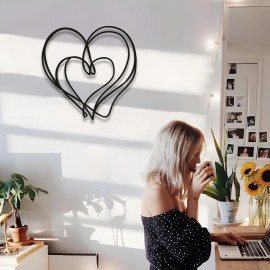 Soyut Metal Kalp Duvar Sanatı, Modern Siyah Tel Duvar Heykeli, Oturma Odası veya Yatak Odası İçin Minimalist Duvar Dekoru, Onun İçin Eşsiz Hediye
