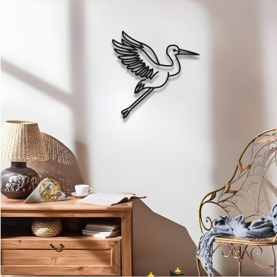 Geometrik Kuş Duvar Sanatı, Siyah Metal Leylek Heykeli, Oturma Odası veya Bebek Odası İçin Modern Duvar Dekoru, Minimalist Duvar Panosu, Eşsiz Hediye