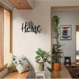 "Home"  Metal Duvar Sanatı, Çiçek Desenli Tasarım, Modern Minimalist Ev Dekoru, Siyah Metal Kelime Tabelası, Rustik Çiftlik Evi Duvar Sanatı, Ev Sahipleri İçin Hediye