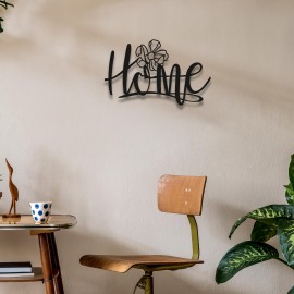 "Home"  Metal Duvar Sanatı, Çiçek Desenli Tasarım, Modern Minimalist Ev Dekoru, Siyah Metal Kelime Tabelası, Rustik Çiftlik Evi Duvar Sanatı, Ev Sahipleri İçin Hediye
