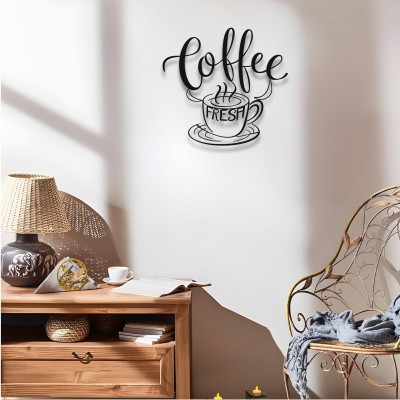 Kahve Temalı Metal Duvar Dekoru, Siyah Kahve Barı Dekorasyonu, Mutfak Kahve Yazısı, Rustik Tarz Kahve Dükkanı Panosu, Modern Kafe Dekoru