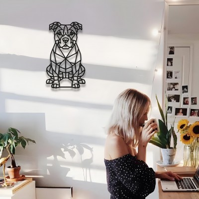 Geometrik Köpek Duvar Sanatı, Siyah Metal Tel Duvar Heykeli, Köpek Severler İçin Modern Ev Dekoru, Minimalist Duvar Panosu, Evcil Hayvan Sahiplerine Hediye