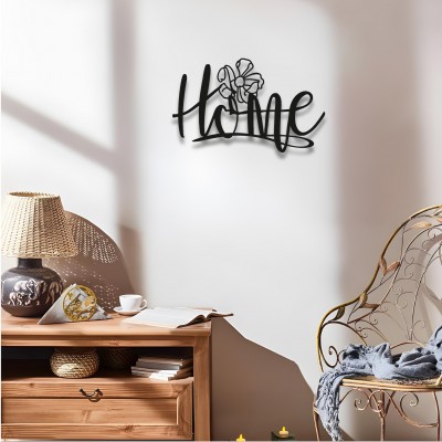 "Home"  Metal Duvar Sanatı, Çiçek Desenli Tasarım, Modern Minimalist Ev Dekoru, Siyah Metal Kelime Tabelası, Rustik Çiftlik Evi Duvar Sanatı, Ev Sahipleri İçin Hediye