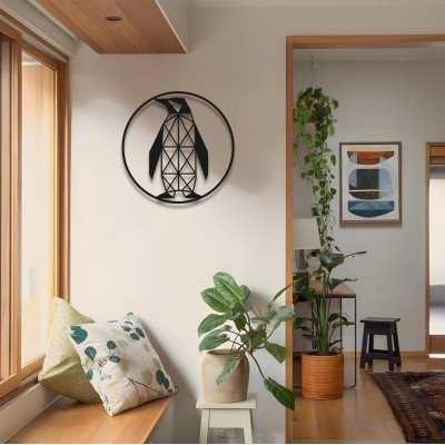 Geometrik Penguen Duvar Sanatı, Metal Hayvan Dekoru, Minimalist Duvar Panosu, Onun veya Onun İçin Modern Sanat Hediyesi, Nordik Ev Dekoru