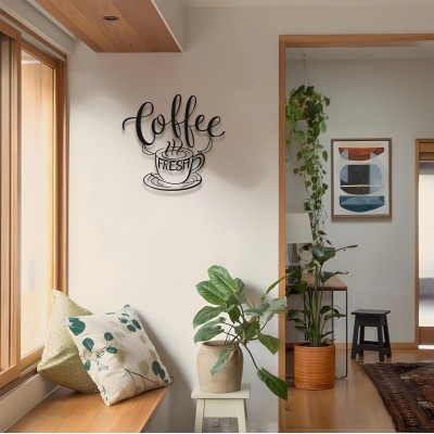 Kahve Temalı Metal Duvar Dekoru, Siyah Kahve Barı Dekorasyonu, Mutfak Kahve Yazısı, Rustik Tarz Kahve Dükkanı Panosu, Modern Kafe Dekoru