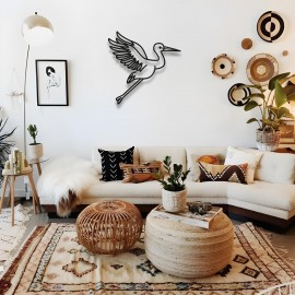 Geometrik Kuş Duvar Sanatı, Siyah Metal Leylek Heykeli, Oturma Odası veya Bebek Odası İçin Modern Duvar Dekoru, Minimalist Duvar Panosu, Eşsiz Hediye