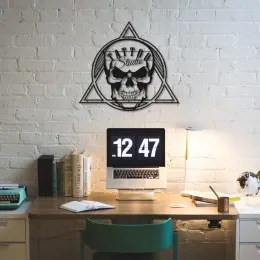 Kafatası Temalı Metal Dövme Duvar Tablosu – Kişiye Özel Dövme Stüdyosu Tabelası – Monogramlı Özel Dövme Dükkanı Metal Tabelası