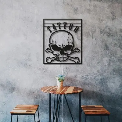 Kafatası ve Dövme Temalı Metal Duvar Dekoru – Dövme Duvar Sanatı, Dövme Sanatçısına Hediye, Stüdyo Dekoru, Dövme Dükkanı Tabelası Kafatası ve Dövme Temalı Metal Duvar Dekoru – Dövme Duvar Sanatı, Dövme Sanatçısına Hediye, Stüdyo Dekoru, Dövme Dükkanı Tabelası