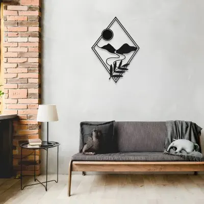 Dağ ve Güneş Temalı Metal Duvar Dekoru