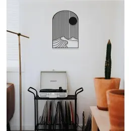 Modern Çizgisel Güneş ve Dağ Metal Duvar Dekoru