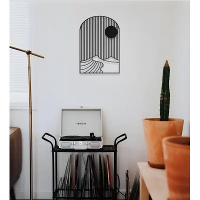 Modern Çizgisel Güneş ve Dağ Metal Duvar Dekoru