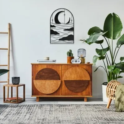 Ay ve Dalga Temalı Modern Metal Duvar Dekoru