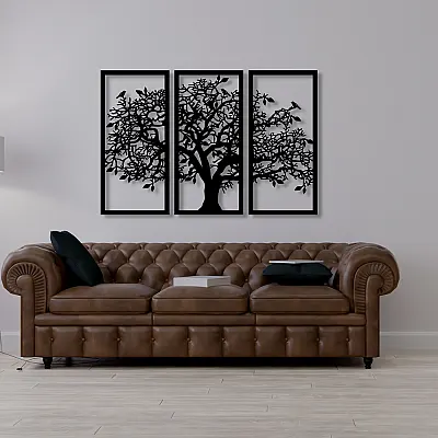 3 Set Hayat Ağacı Duvar Oda Ev Aksesuarı Dekoratif Metal Tablo 