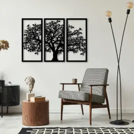 3 Set Hayat Ağacı Duvar Oda Ev Aksesuarı Dekoratif Metal Tablo 