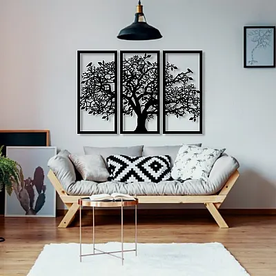 3 Set Hayat Ağacı Duvar Oda Ev Aksesuarı Dekoratif Metal Tablo 