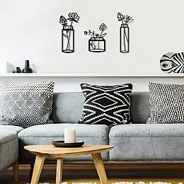 3 Parça Vazolu Çiçek Duvar Oda Ev Aksesuarı Metal Tablo 