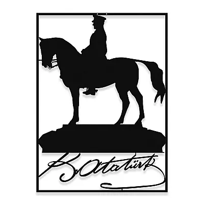 NEW JARGON At Üstünde Mustafa Kemal Atatürk Ve K.Atatürk İmzası Metal Dekoratif İç Mekan İçin Metal Tablo 50x36 cm