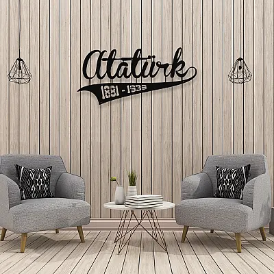 NEW JARGON Atatürk 1881 & 1938  Yazısı Metal Dekoratif İç Mekan İçin Metal Tablo 50x23 cm