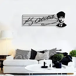 Atatürk İmzası ve Portresi Duvar Oda Ev Aksesuarı Metal Tablo