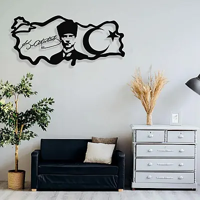Atatürk İmzası ve Portresi Duvar Oda Ev Aksesuarı Metal Tablo