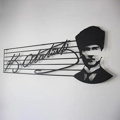 Atatürk İmzası ve Portresi Duvar Oda Ev Aksesuarı Metal Tablo