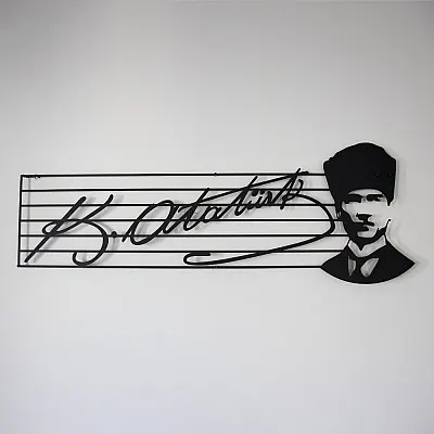 Atatürk İmzası ve Portresi Duvar Oda Ev Aksesuarı Metal Tablo