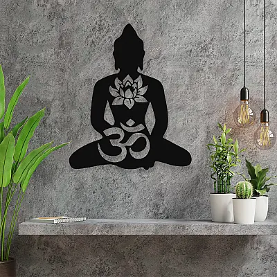 NEW JARGON Om Sembolü ve Buda Silüeti Duvar Oda Aksesuarı Metal Dekoratif İç Mekan İçin Metal Tablo 50x50 cm