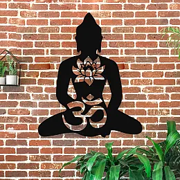 NEW JARGON Om Sembolü ve Buda Silüeti Duvar Oda Aksesuarı Metal Dekoratif İç Mekan İçin Metal Tablo 50x50 cm