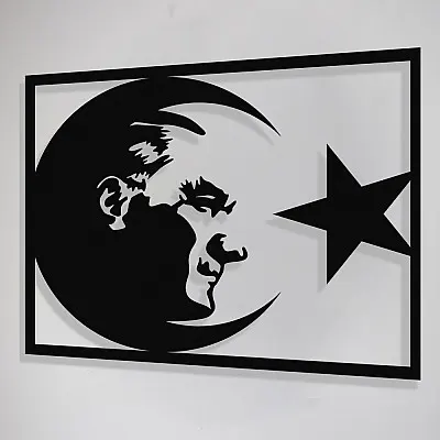 Ay Yıldız ve Atatürk Portresi Duvar Oda Ev Aksesuarı Metal Tablosu