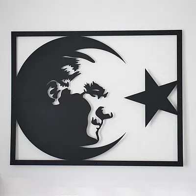 Ay Yıldız ve Atatürk Portresi Duvar Oda Ev Aksesuarı Metal Tablosu
