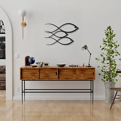 Balık Ailesi Duvar Oda Ev Aksesuarı Metal Tablo 