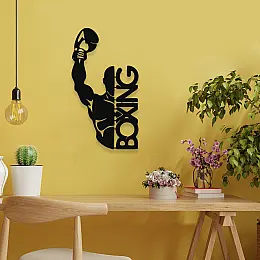 NEW JARGON Boksör ve Boxıng Yazısı Metal Dekoratif İç Mekan İçin Metal Tablo 50x35 cm
