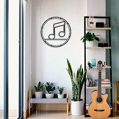 Çerçeve İçinde Büyük Nota Tasarım Metal Tablosu 50x50cm