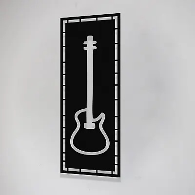 Çerçeve İçinde Gitar Tasarım Metal Tablosu 70x25cm