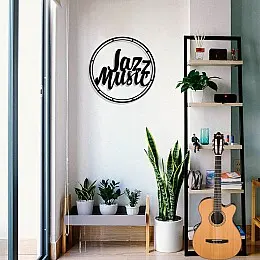Çerçeve İçinde Jazz Music Yazısı Tasarım Metal Tablosu 50x50cm