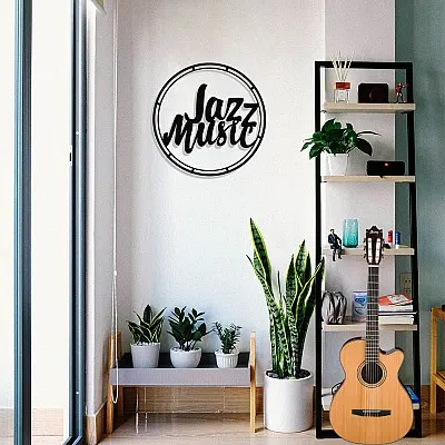 Çerçeve İçinde Jazz Music Yazısı Tasarım Metal Tablosu 50x50cm