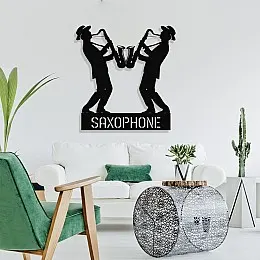 Çerçeve İçinde Jazz Saksafon Çalan Adamlar Tasarım Metal Tablosu 70x65cm