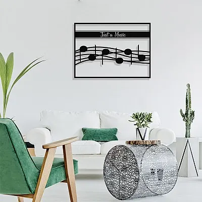 Çerçeve İçinde Just A Music ve Notalar Tasarım Metal Tablosu 70x50cm