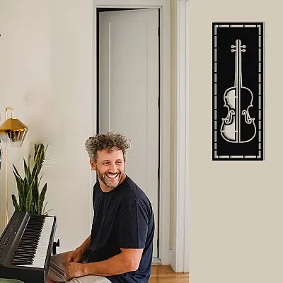 Çerçeve İçinde Kontürbas Tasarım Metal Tablosu 70x25cm