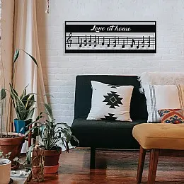 Çerçeve İçinde Love At Home ve Notalar Tasarım Metal Tablosu 70x25cm