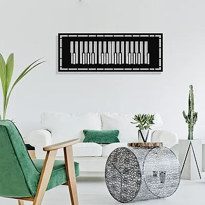 Çerçeve İçinde Modern Jazz Music ve Piyano Tasarım Metal Tablosu 70x25cm