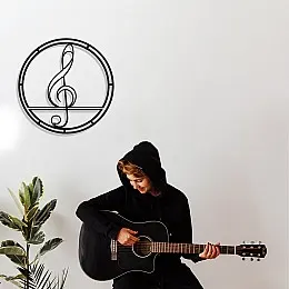 Çerçeve İçinde Müzik ve Solfeş Anahtarı Tasarım Metal Tablosu 50x50cm
