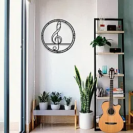 Çerçeve İçinde Müzik ve Solfeş Anahtarı Tasarım Metal Tablosu 50x50cm
