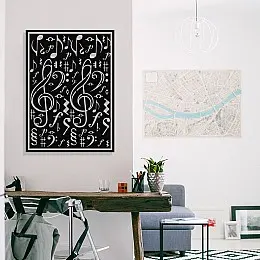 Çerçeve İçinde Nota ve Solfeş Anahtarları Tasarım Metal Tablosu 70x50cm