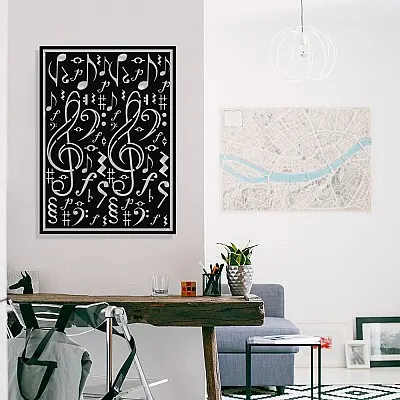 Çerçeve İçinde Nota ve Solfeş Anahtarları Tasarım Metal Tablosu 70x50cm