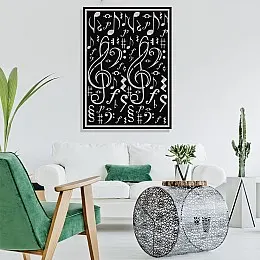 Çerçeve İçinde Nota ve Solfeş Anahtarları Tasarım Metal Tablosu 70x50cm